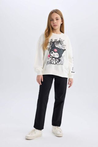 Kız Çocuk Kuromi Oversize Geniş Kalıp Bisiklet Yaka Hayvan Desenli Sweatshirt