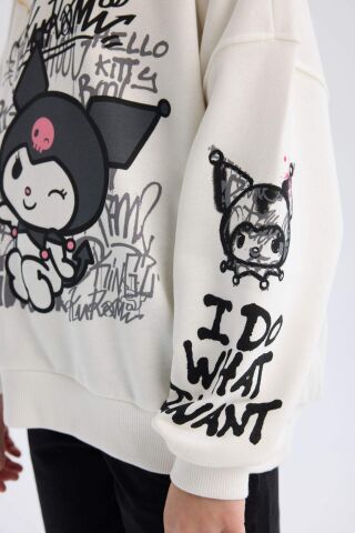 Kız Çocuk Kuromi Oversize Geniş Kalıp Bisiklet Yaka Hayvan Desenli Sweatshirt