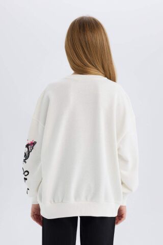 Kız Çocuk Kuromi Oversize Geniş Kalıp Bisiklet Yaka Hayvan Desenli Sweatshirt