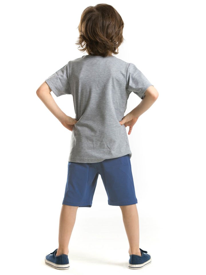 Timsah Adası Erkek Çocuk T-shirt Şort Takım 3 Y - Gri Mavi