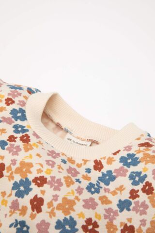 Kız Bebek Bisiklet Yaka Çiçekli İçi Yumuşak Tüylü Sweatshirt
