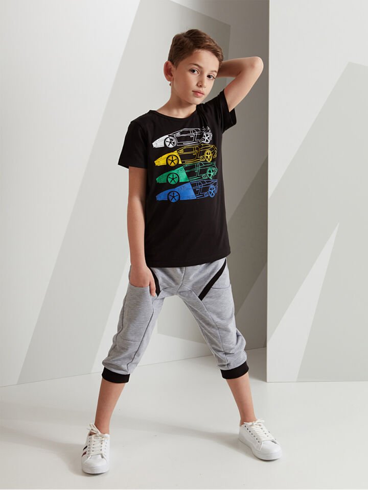 4 Cars Erkek Çocuk T-shirt Kapri Şort Takım 9 Y - Siyah Gri