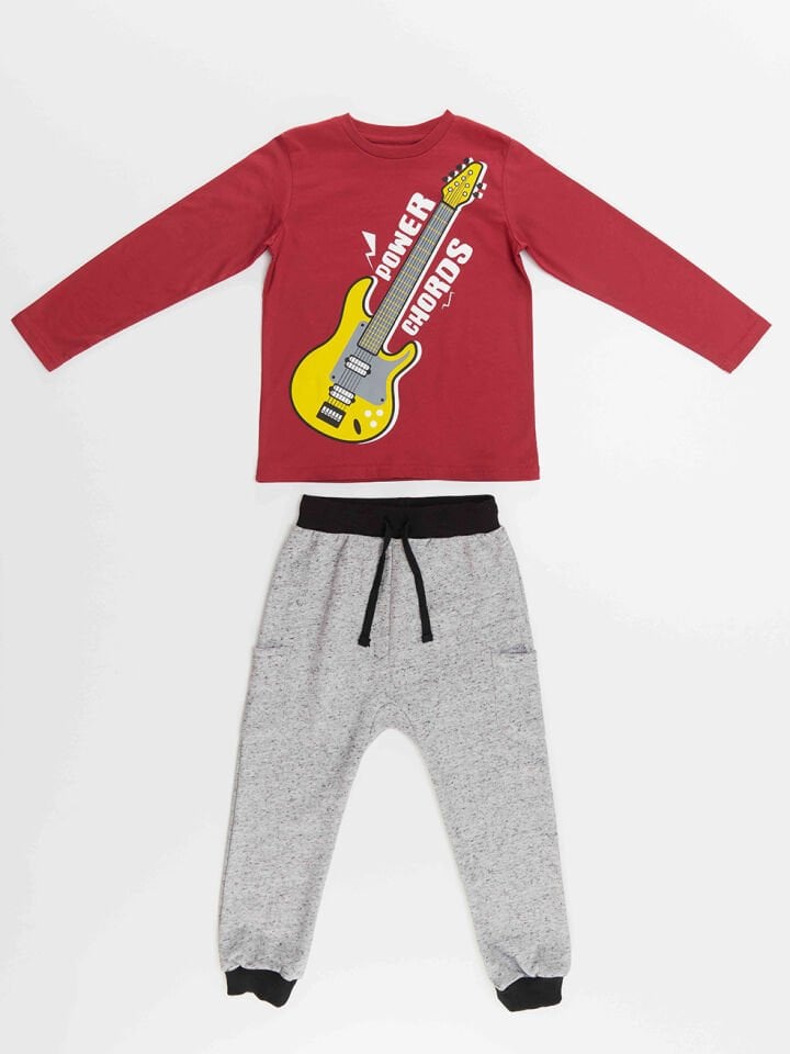 Rock Soul Erkek Çocuk T-shirt Pantolon Takım 4 Y - Gri, Bordo