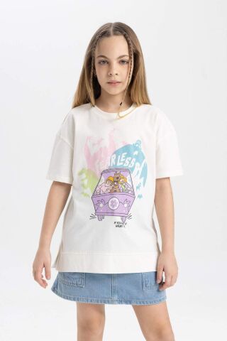 Kız Çocuk Scooby Doo Oversize Geniş Kalıp Bisiklet Yaka Kısa Kollu Tişört