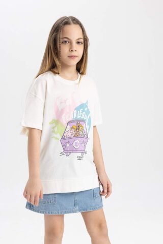 Kız Çocuk Scooby Doo Oversize Geniş Kalıp Bisiklet Yaka Kısa Kollu Tişört
