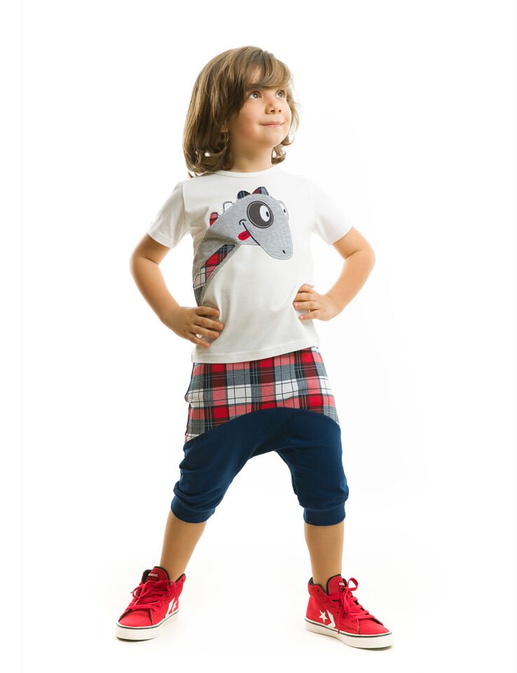 Dino Ekose Erkek Çocuk T-shirt Şort Takım