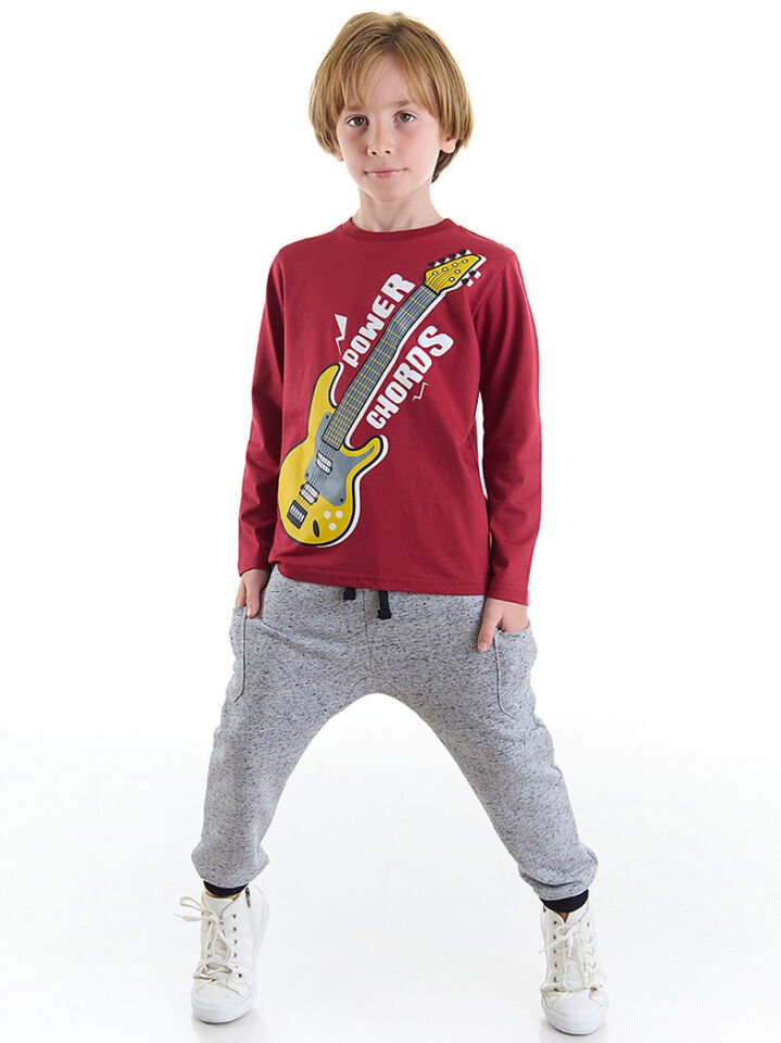 Rock Soul Erkek Çocuk T-shirt Pantolon Takım 5 Y - Gri, Bordo