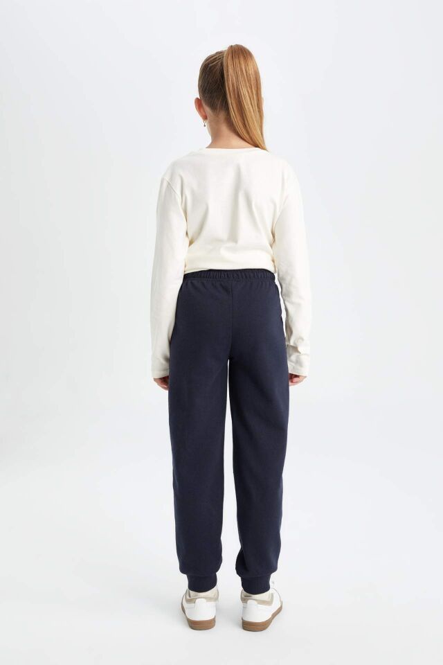 Kız Çocuk Lacivert Standart Fit Beli Paçası Lastikli Basic Düz Okul Jogger Eşofman Altı