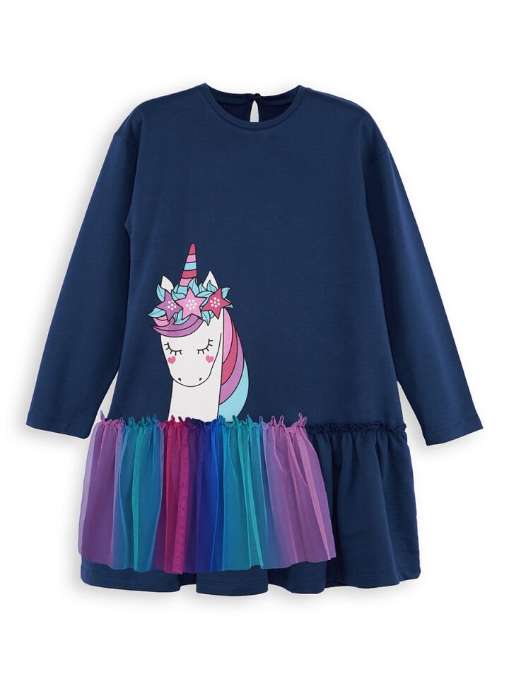 Tüllü Unicorn Kız Çocuk Lacivert Elbise 7 Y - Lacivert