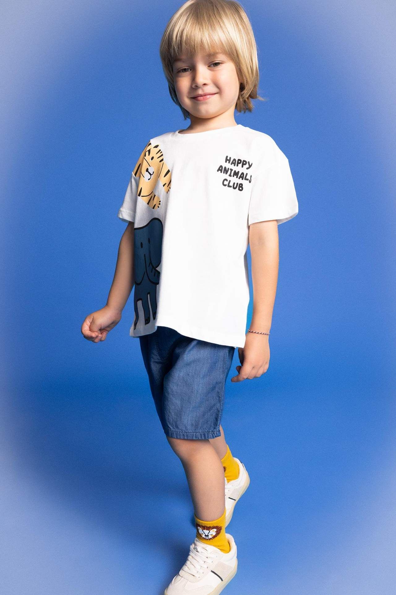 Erkek Bebek Basic Düz Beli Bağcıklı Jean Şort