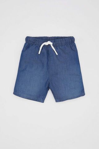 Erkek Bebek Basic Düz Beli Bağcıklı Jean Şort