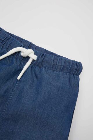 Erkek Bebek Basic Düz Beli Bağcıklı Jean Şort