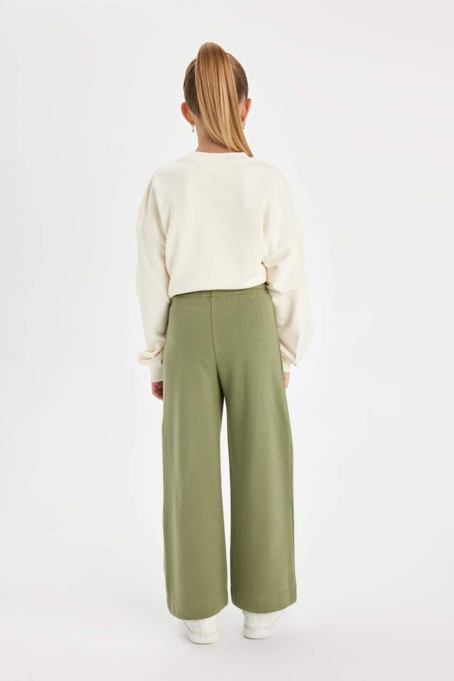 Kız Çocuk Wide Leg Geniş Bol Paça Beli Lastikli Basic Düz Eşofman Altı
