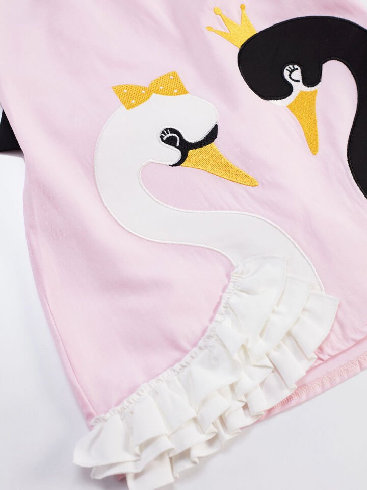 Kuğu Kız Çocuk Dokuma Pembe Elbise 3 Y - Pembe