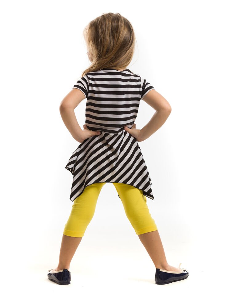 Çizgili Siyah Kedi Kız Çocuk Tunik Tayt Takım