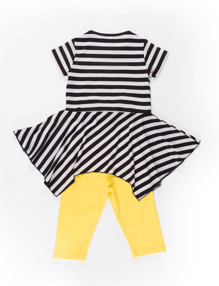 Çizgili Siyah Kedi Kız Çocuk Tunik Tayt Takım