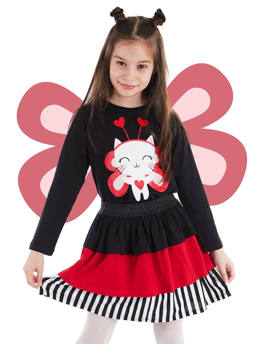 Cute Heart Kız Çocuk T-shirt Etek Takım
