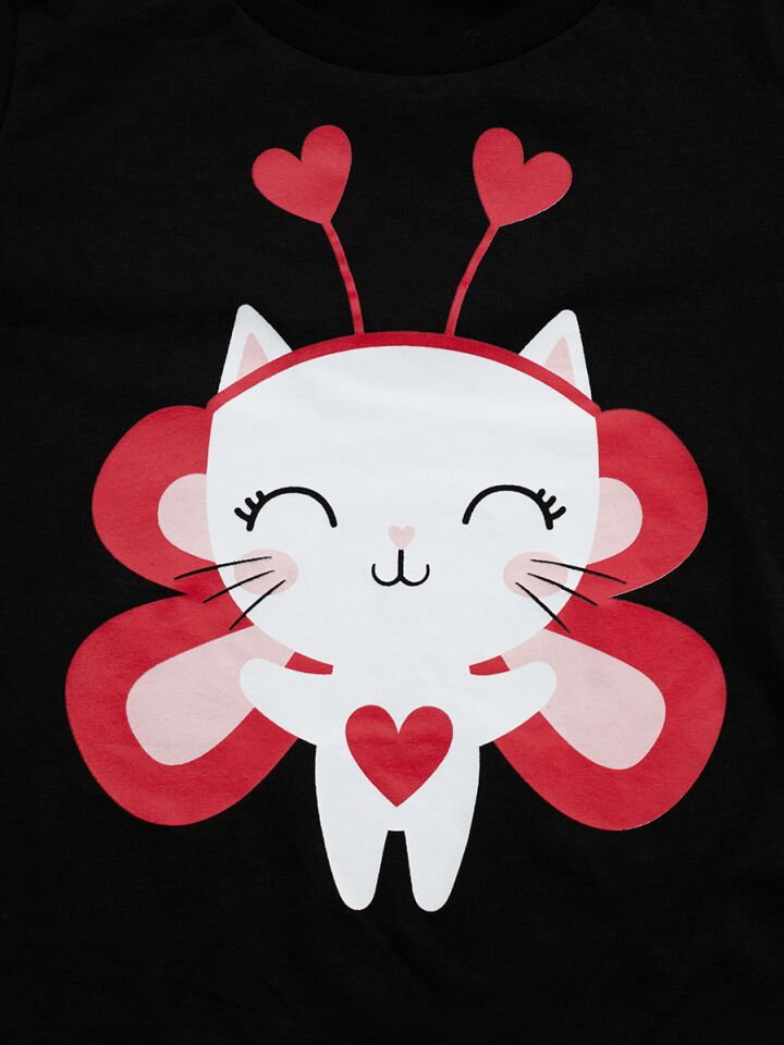 Cute Heart Kız Çocuk T-shirt Etek Takım 3 Y - Siyah, Kırmızı