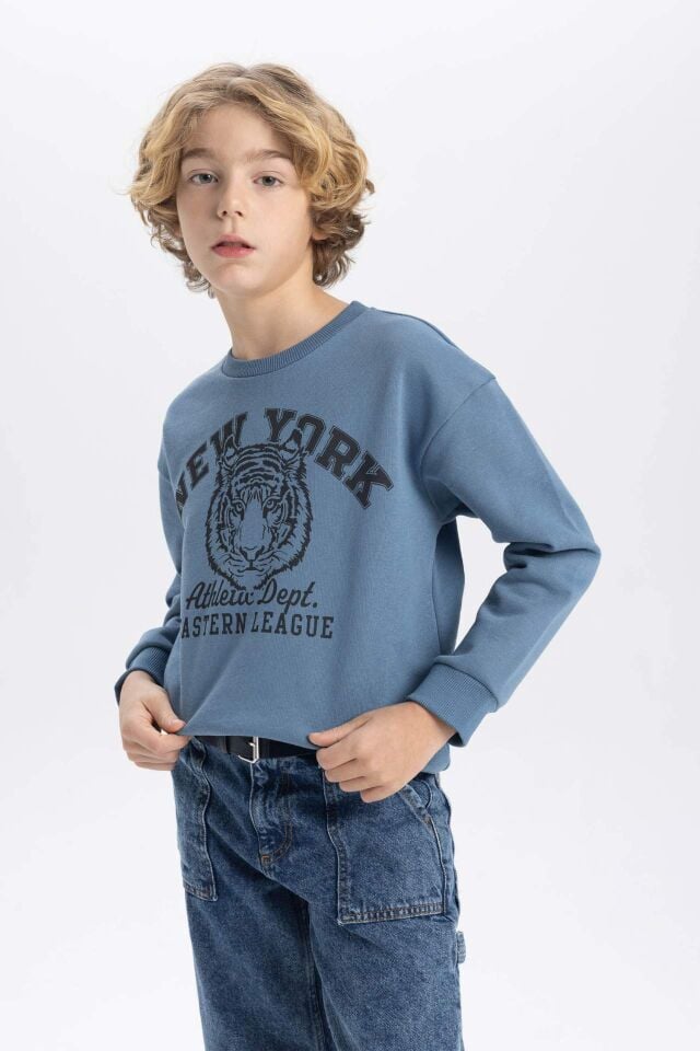 Erkek Çocuk  Bisiklet Yaka Baskılı Sweatshirt