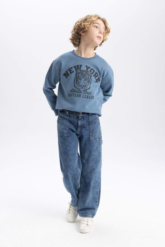 Erkek Çocuk  Bisiklet Yaka Baskılı Sweatshirt