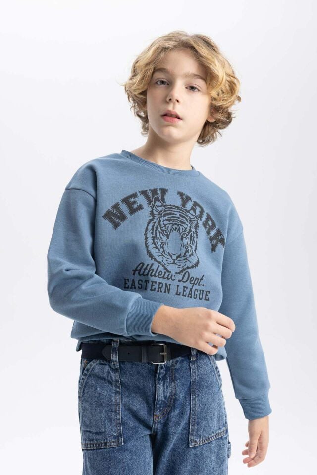 Erkek Çocuk  Bisiklet Yaka Baskılı Sweatshirt