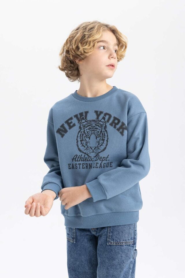 Erkek Çocuk  Bisiklet Yaka Baskılı Sweatshirt