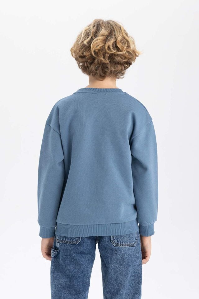 Erkek Çocuk  Bisiklet Yaka Baskılı Sweatshirt