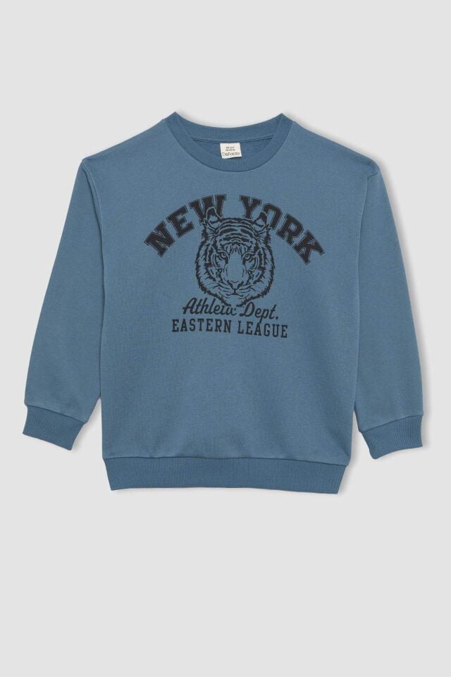 Erkek Çocuk  Bisiklet Yaka Baskılı Sweatshirt