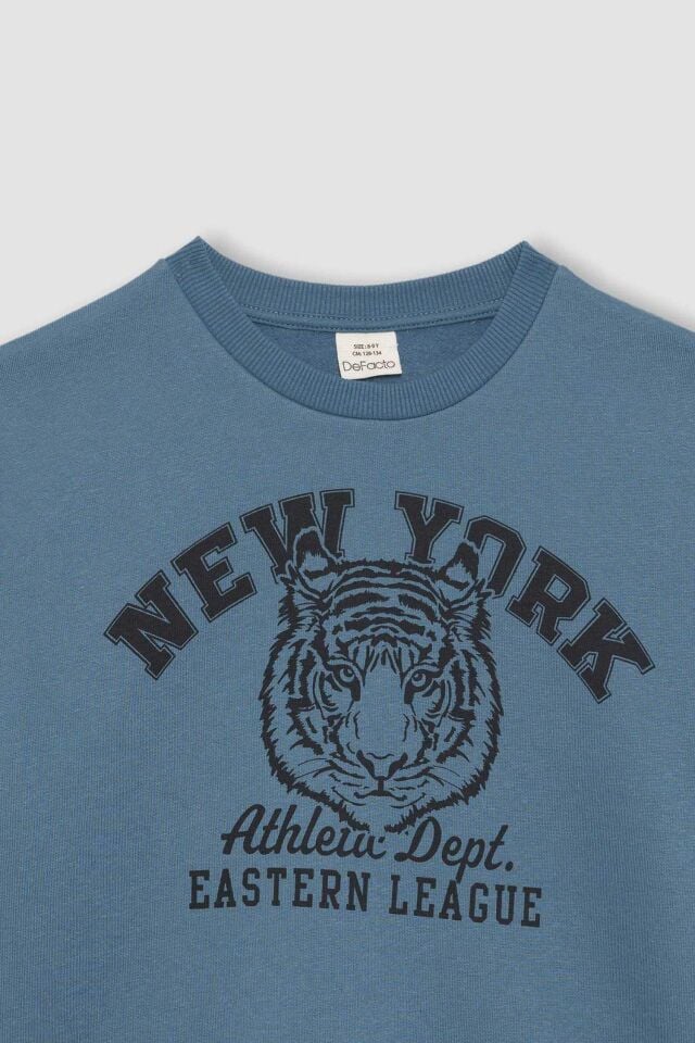 Erkek Çocuk  Bisiklet Yaka Baskılı Sweatshirt