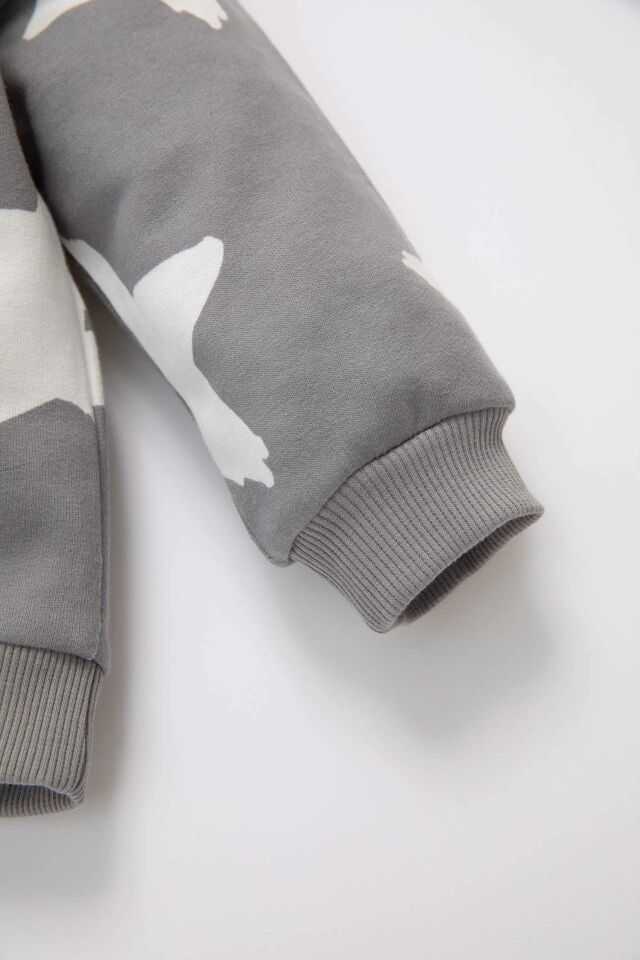 Erkek Bebek 2'li Takım Yıldız Desenli Bisiklet Yaka Sweatshirt Beli Lastikli Jogger Eşofman Altı