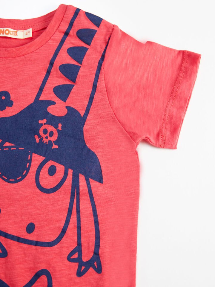 Korsan Dino Erkek Çocuk T-shirt Şort Takım 5 Y - Kırmızı, Lacivert