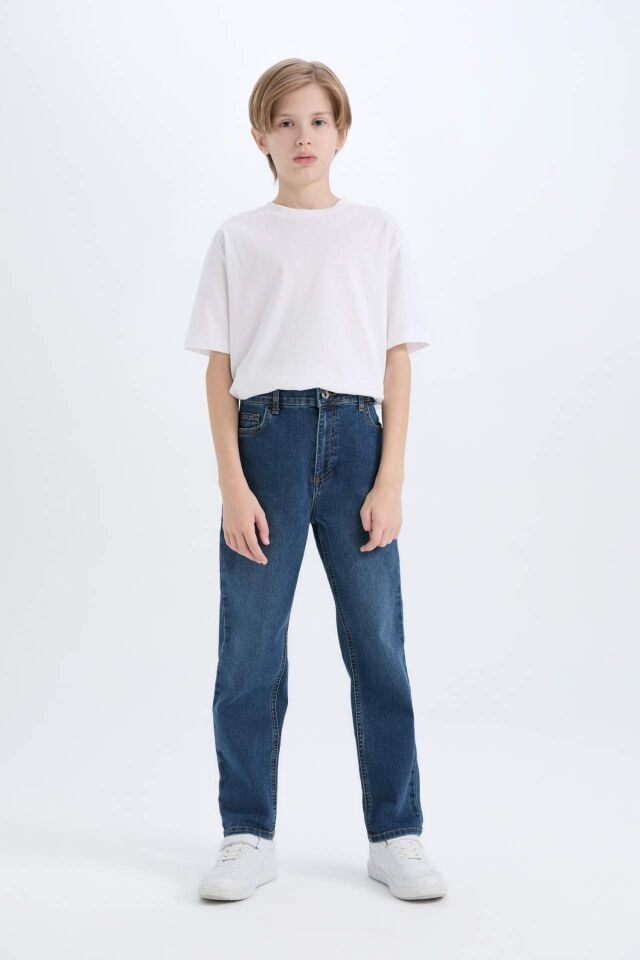 Erkek Çocuk Loose Fit Düz Paça Basic Düz Jean Pantolon