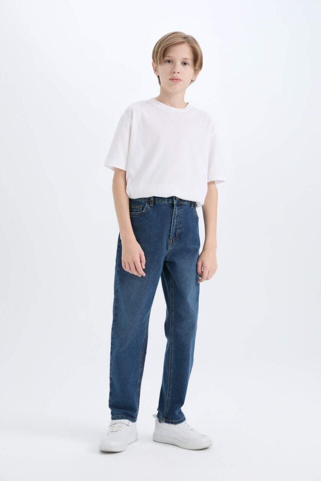 Erkek Çocuk Loose Fit Düz Paça Basic Düz Jean Pantolon