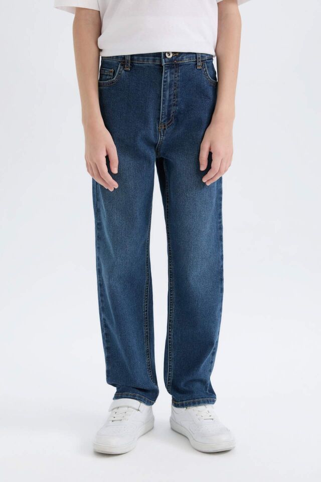 Erkek Çocuk Loose Fit Düz Paça Basic Düz Jean Pantolon