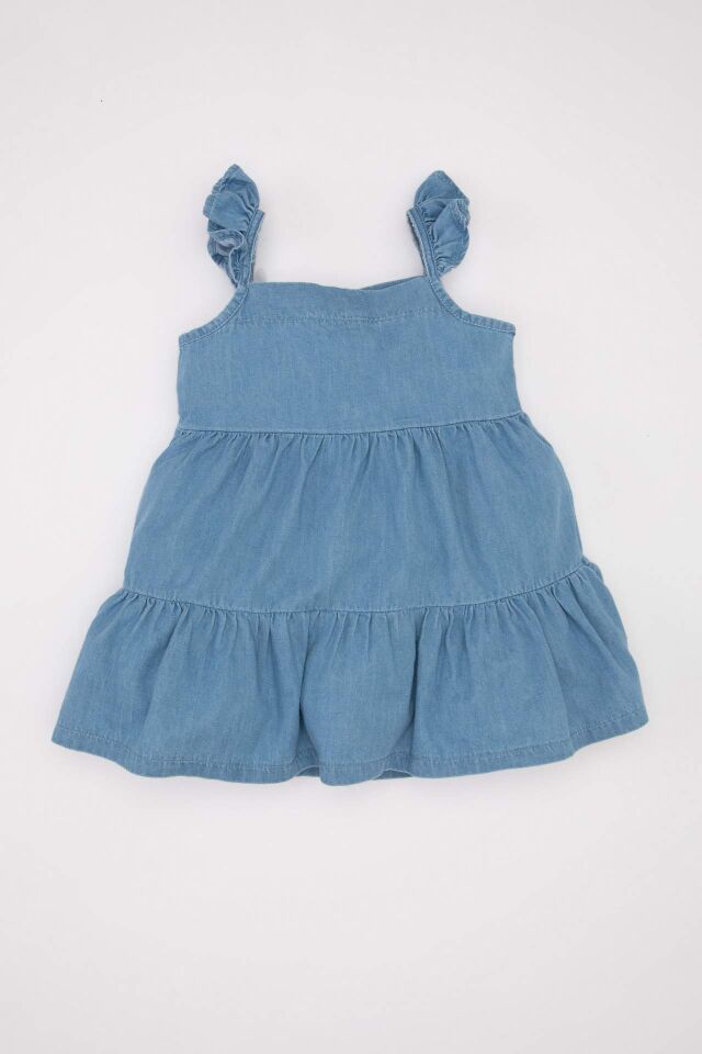 Kız Bebek Askılı Jean Elbise
