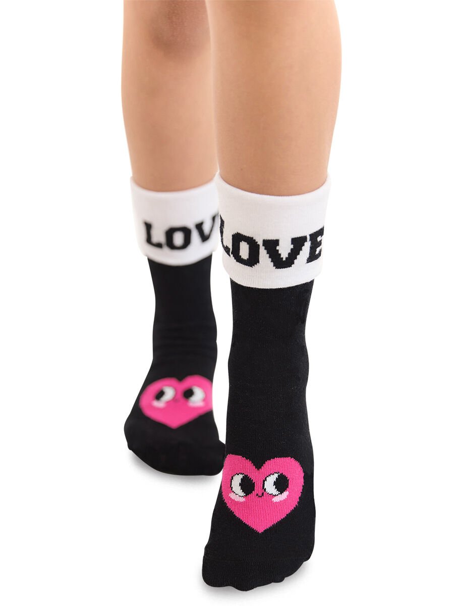 Love Kız Çocuk 2li Soket Çorap Takım 4-5 Y - Siyah, Pembe