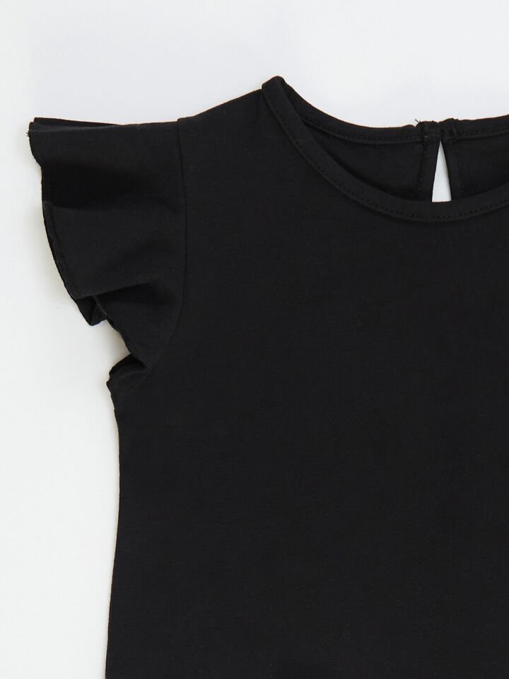 Beyaz Kedi Fırfırlı Kız Çocuk Elbise