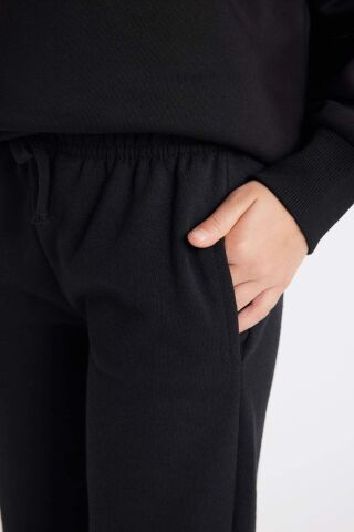 Kız Çocuk Siyah Standart Fit Beli Paçası Lastikli Basic Düz Okul Jogger Eşofman Altı