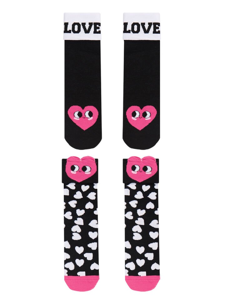 Love Kız Çocuk 2li Soket Çorap Takım 8-9 Y - Siyah, Pembe