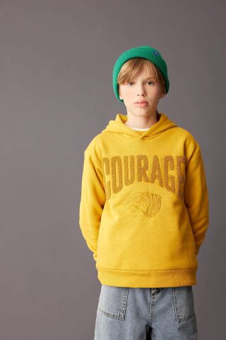 Erkek Çocuk Oversize Geniş Kalıp Baskılı Kapüşonlu Kalın Sweatshirt