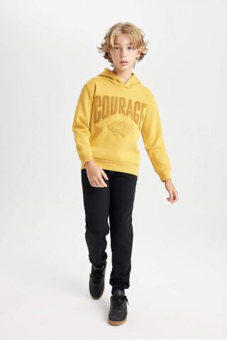 Erkek Çocuk Oversize Geniş Kalıp Baskılı Kapüşonlu Kalın Sweatshirt