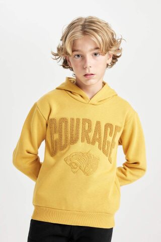 Erkek Çocuk Oversize Geniş Kalıp Baskılı Kapüşonlu Kalın Sweatshirt