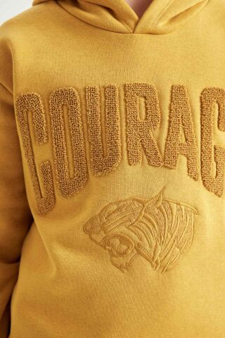 Erkek Çocuk Oversize Geniş Kalıp Baskılı Kapüşonlu Kalın Sweatshirt