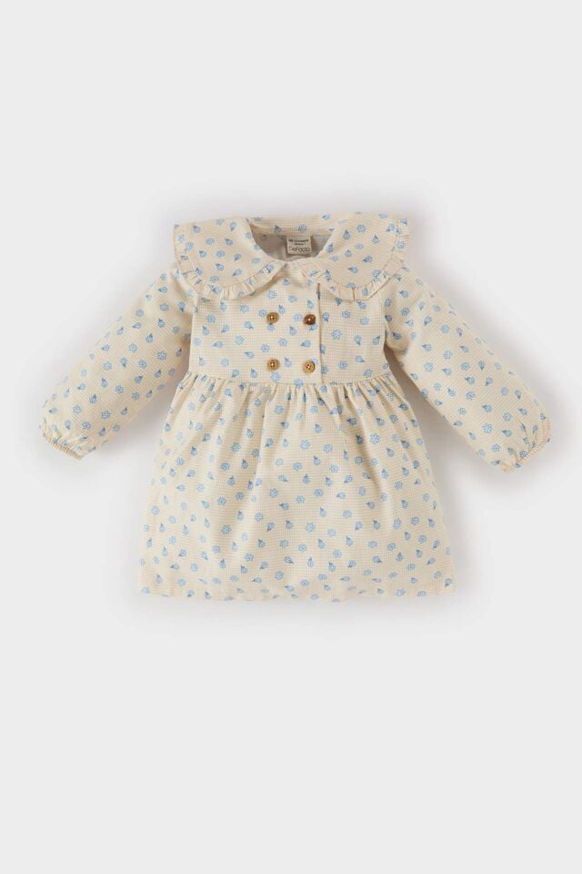 Kız Bebek Çiçekli Uzun Kollu Twill Elbise