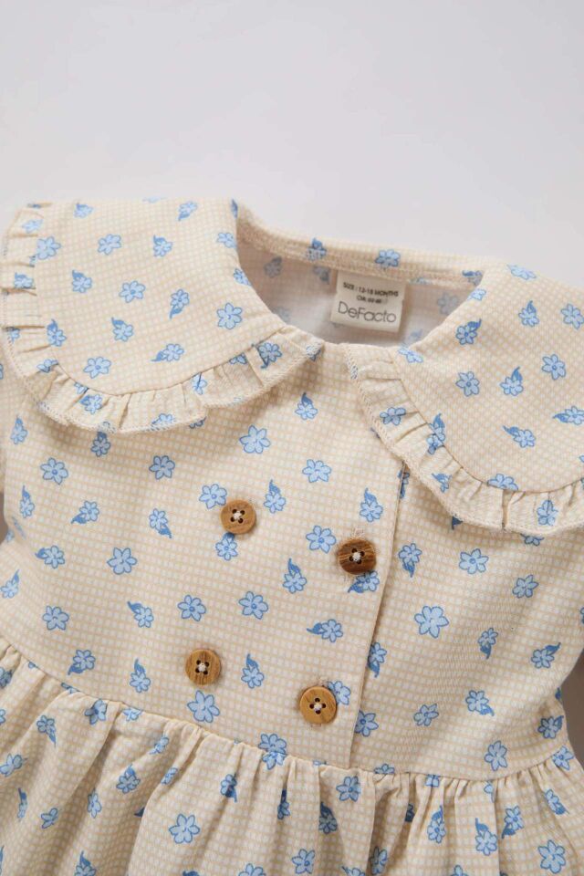 Kız Bebek Çiçekli Uzun Kollu Twill Elbise
