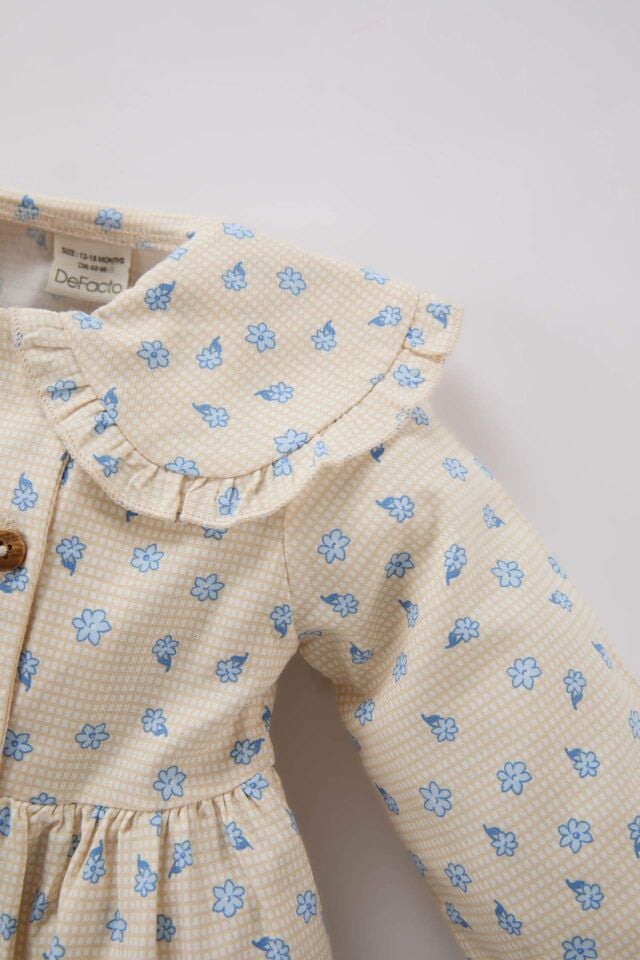 Kız Bebek Çiçekli Uzun Kollu Twill Elbise