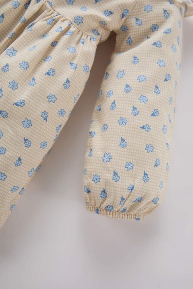 Kız Bebek Çiçekli Uzun Kollu Twill Elbise