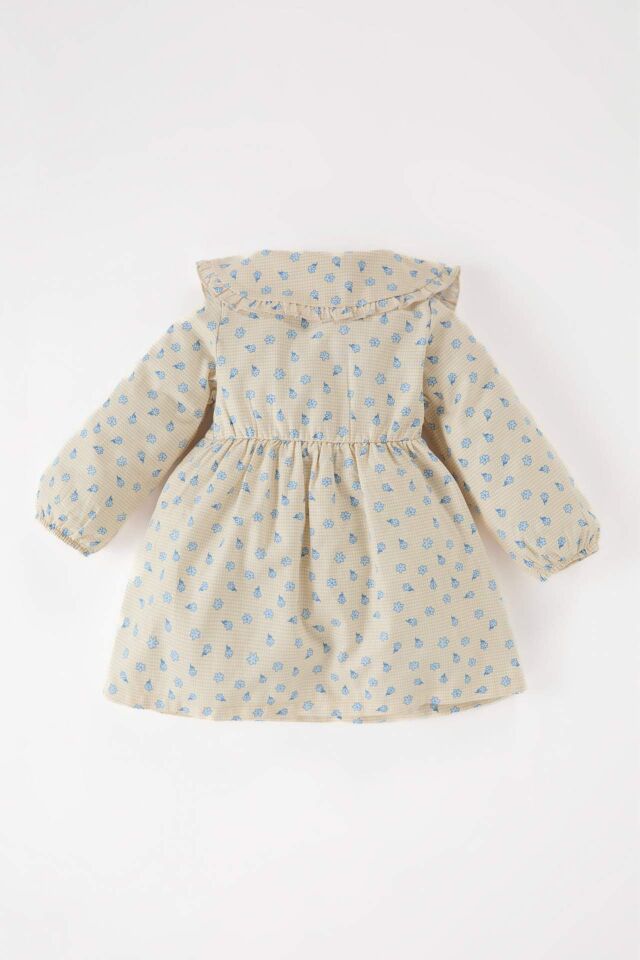 Kız Bebek Çiçekli Uzun Kollu Twill Elbise