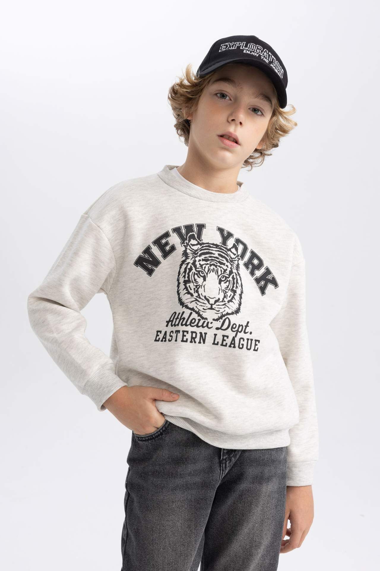 Erkek Çocuk  Bisiklet Yaka Baskılı Sweatshirt