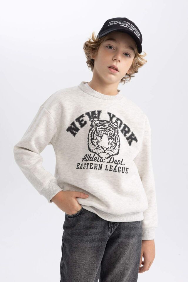 Erkek Çocuk  Bisiklet Yaka Baskılı Sweatshirt